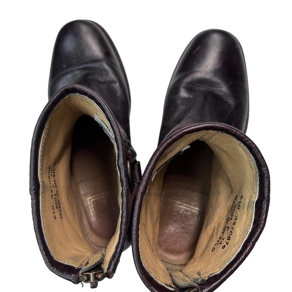 Frye Phillip Harness Distressed Dark Brown Leather Moto Ankle Boots Size 6.5 - Picture 5 of 11